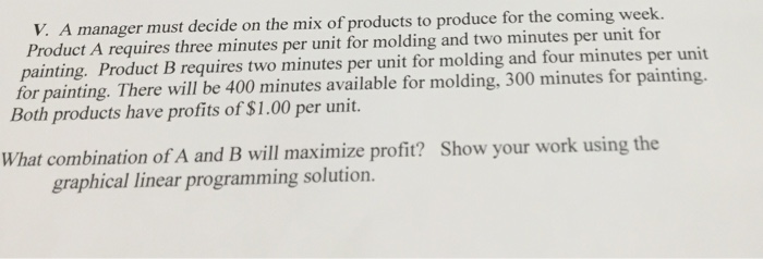 Solved A Manager Must Decide On The Mix Of Products To | Chegg.com