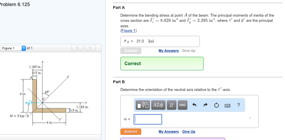 Solved Part A Determine the bending stress at point A of the | Chegg.com