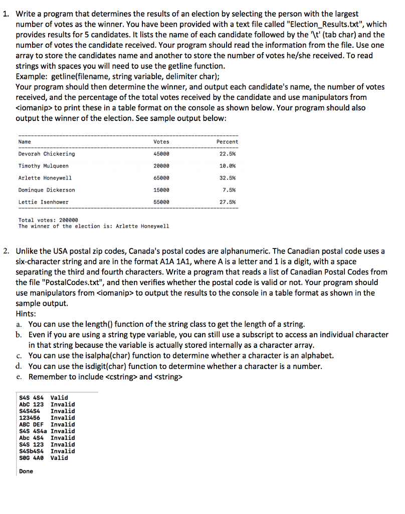 Write a program that determines the results of an chegg