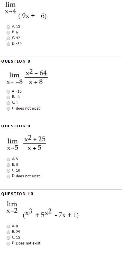 Solved lim x right arrow 4 (9x + 6) lim x right arrow -8 x^2 | Chegg.com