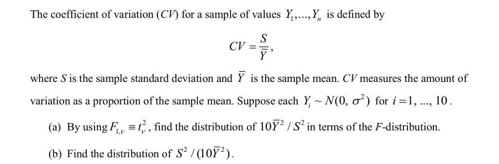 Solved The coefficient of variation (CV) for a sample of | Chegg.com