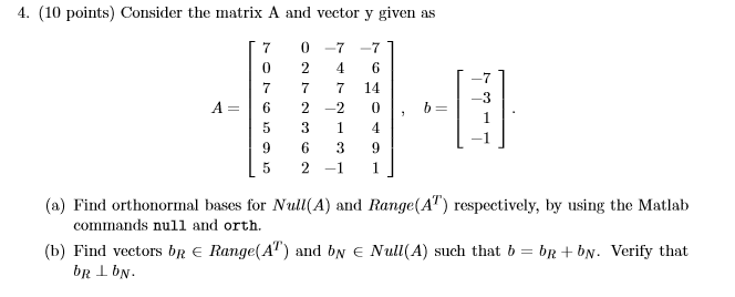 Solved 1. (10 points) Consider the matrix A and vector y | Chegg.com