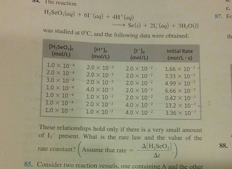 Solved The Reaction H 2SeO 3 aq 6I aq 4H aq Chegg