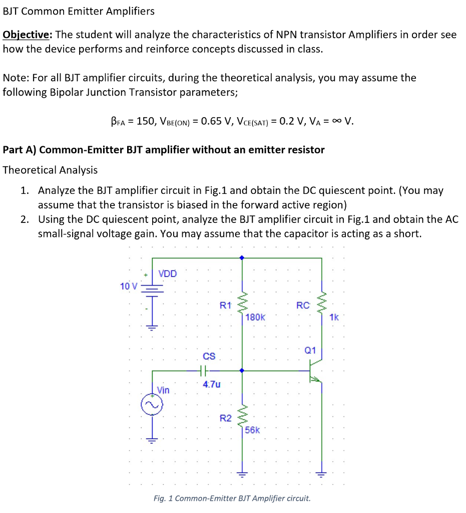 Solved BJT Common Emitter Amplifiers Objective The student
