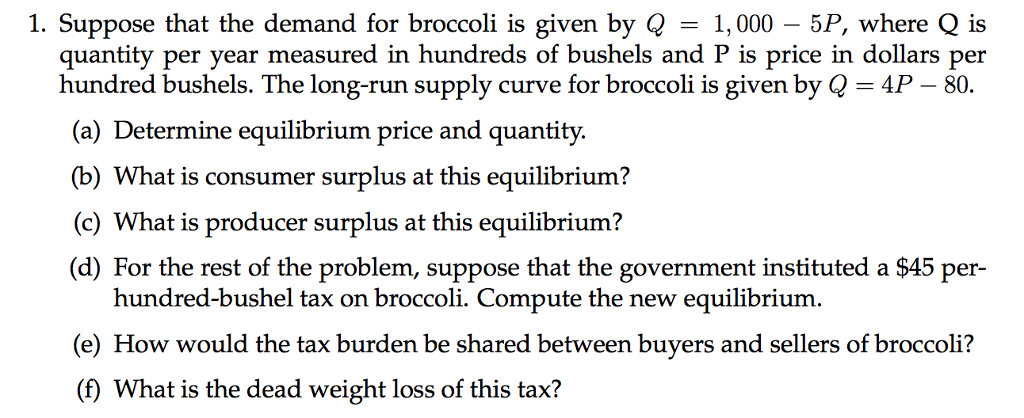 Solved 1. Suppose that the demand for broccoli is given by Q | Chegg ...