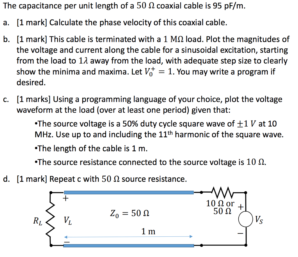 The capacitance per unit length of a 50 2 coaxial