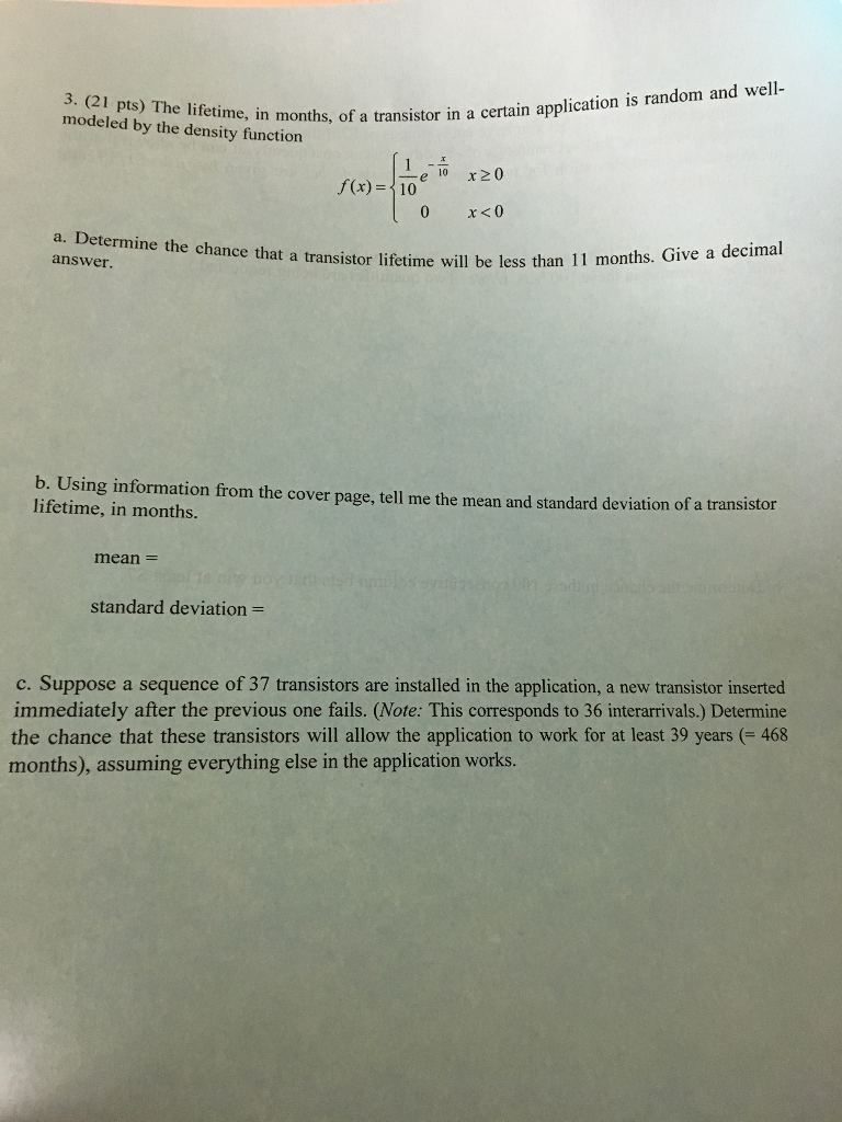 Solved 3. (21 pts) The lifetime, in months, of modeled by | Chegg.com