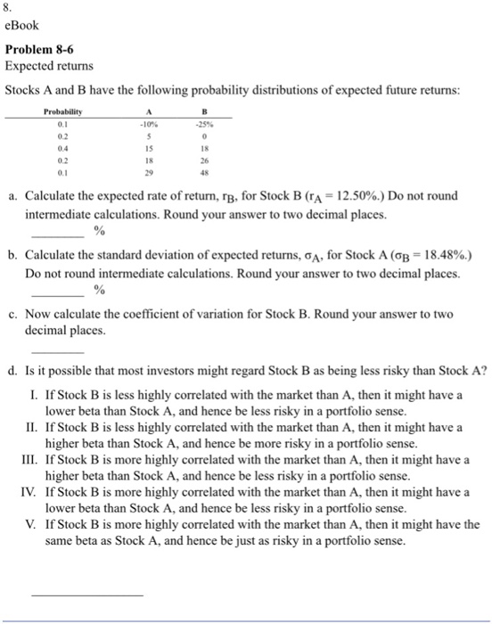 Solved Expected Returns Stocks A And B Have The Following | Chegg.com