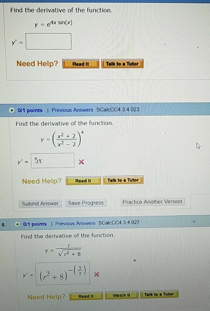 Solved Find The Derivative Of The Function Y E4x Sin X Eed