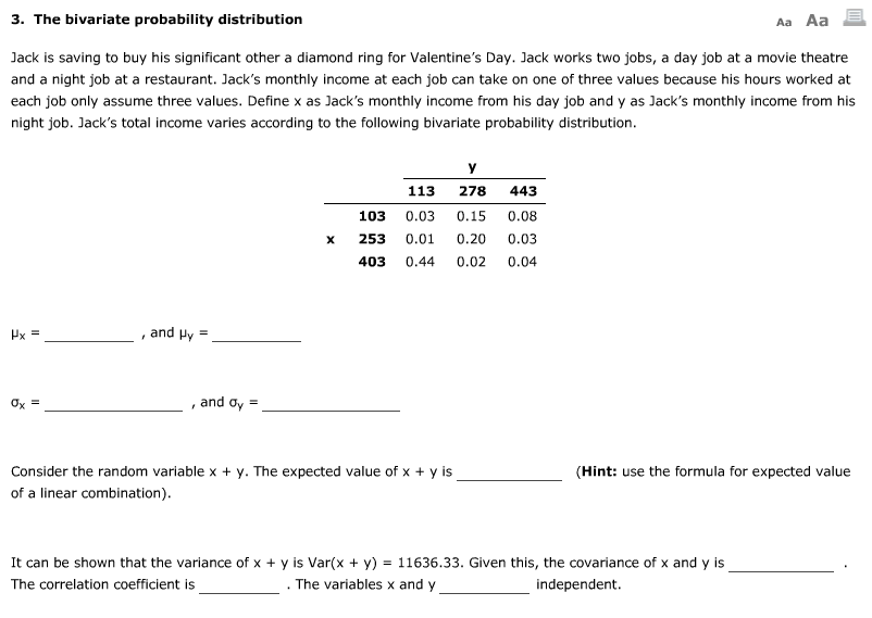 Solved Aa Aa E 3. The bivariate probability distribution | Chegg.com