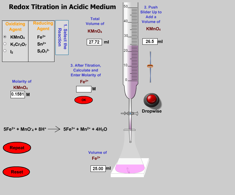 Solved Redox Titration in Acidic Medium 50 2. Push Slider Up