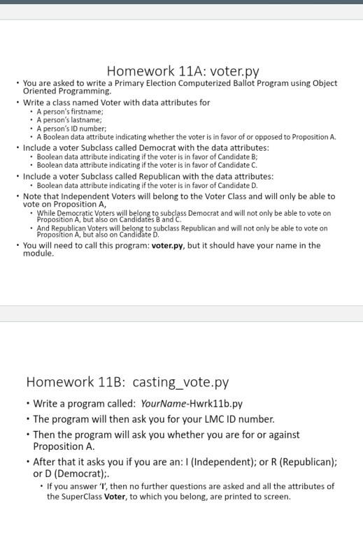 Solved Homework 11A: voter.py You are asked to write a | Chegg.com