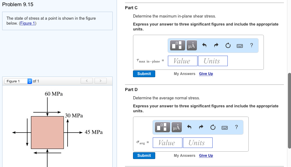 Solved Problem 9.15 The state of stress at a point is shown | Chegg.com