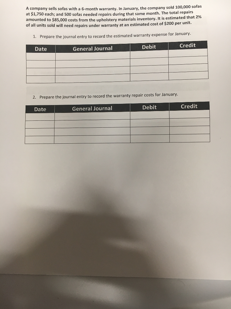 Solved A company sells sofas with a 6month warranty. In