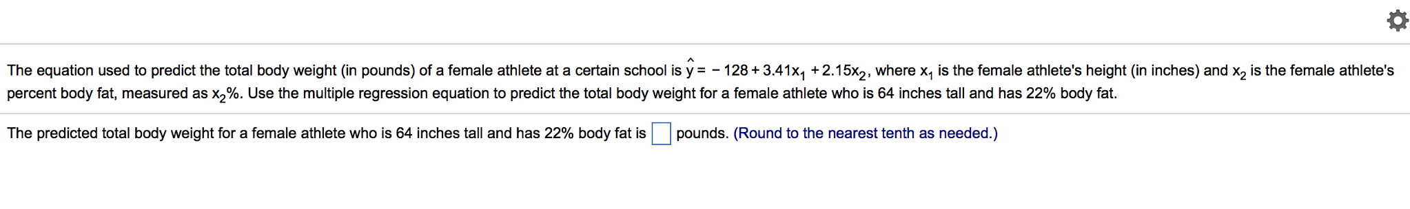 Solved The equation used to predict the total body weight | Chegg.com