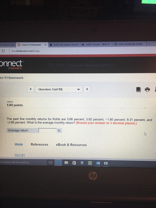 Solved The past five monthly returns for Kohls are 3.66