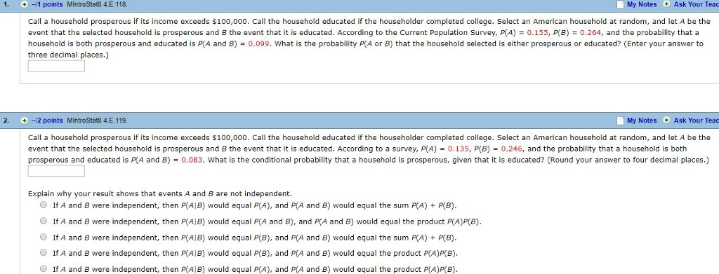 Solved 1. -1 points MintroStat8 4.E.118 My Notes Ask Your | Chegg.com