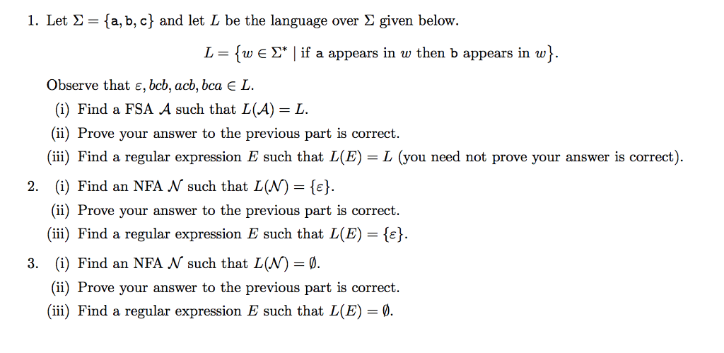 Solved 1. Let Σ = {a, B, C} And Let L Be The Language Over Σ | Chegg.com