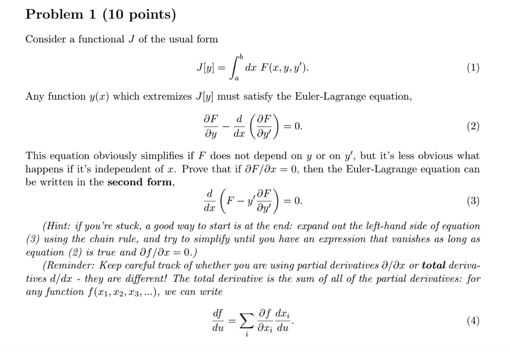 Solved Consider a functional J of the usual form J[y] = | Chegg.com