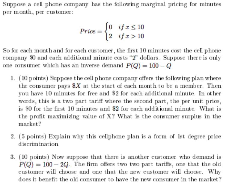 Solved Suppose a cell phone company has the following