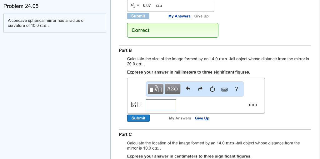 Solved A concave spherical mirror has a radius of curvature