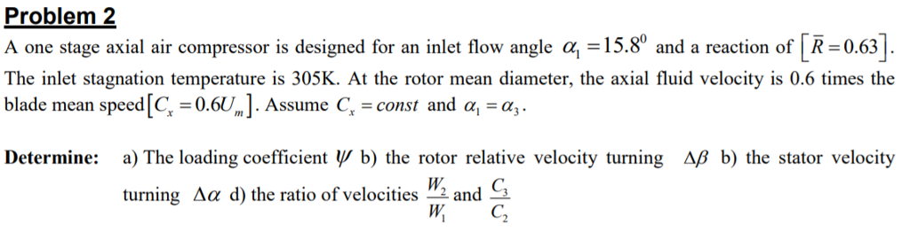 Solved Problem 2 A one stage axial air compressor is | Chegg.com