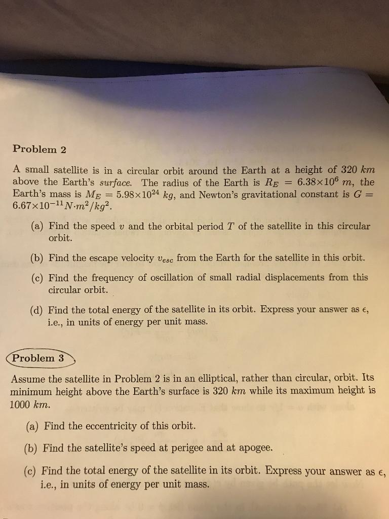 Solved Problem 2 A small satellite is in a circular orbit | Chegg.com