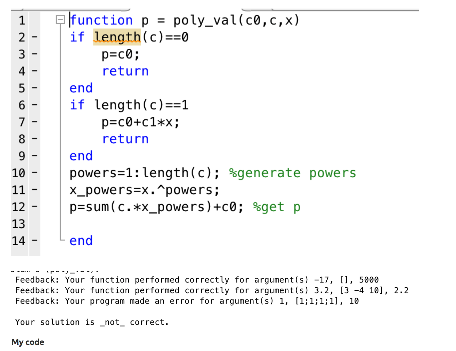 Solved MATLAB Write a function called poly-val that is | Chegg.com