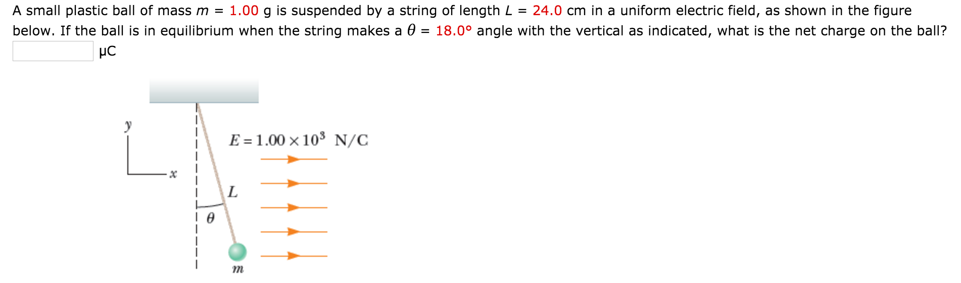 Solved A small plastic ball of mass m=1.00g is suspended by