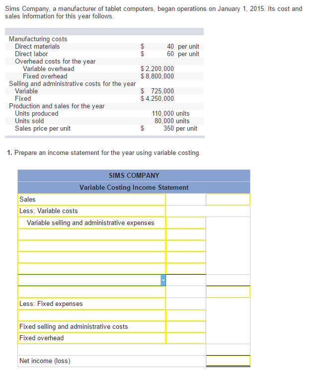 Solved Sims Company, a manufacturer of tablet computers, | Chegg.com