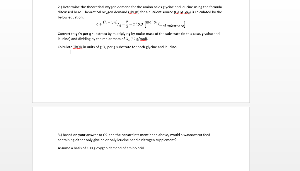 Solved 2.) Determine the theoretical oxygen demand for the | Chegg.com
