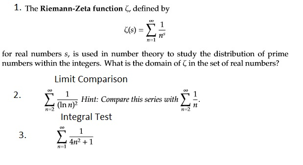 Solved The Riemann-Zeta function defined by for real | Chegg.com