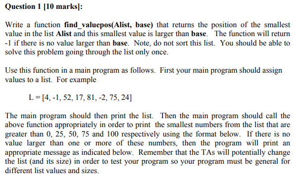 Solved Question 1 10 marksl Write a function find | Chegg.com