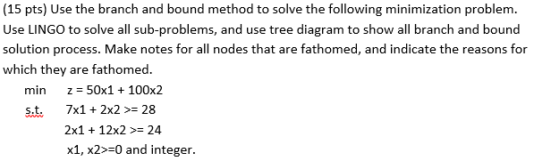 Solved Use the branch and bound method to solve the | Chegg.com