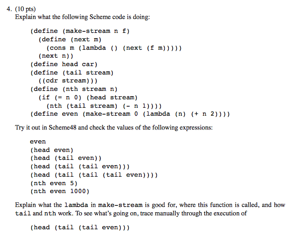 4. (10 pts) Explain what the following Scheme code is | Chegg.com