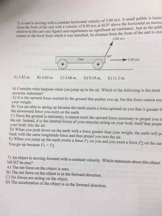 Solved A cart is moving with a constant horizontal velocity