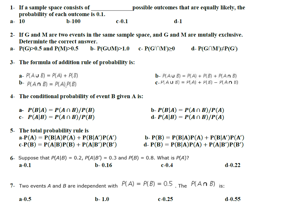 Solved If a sample spate consists of ____ possible