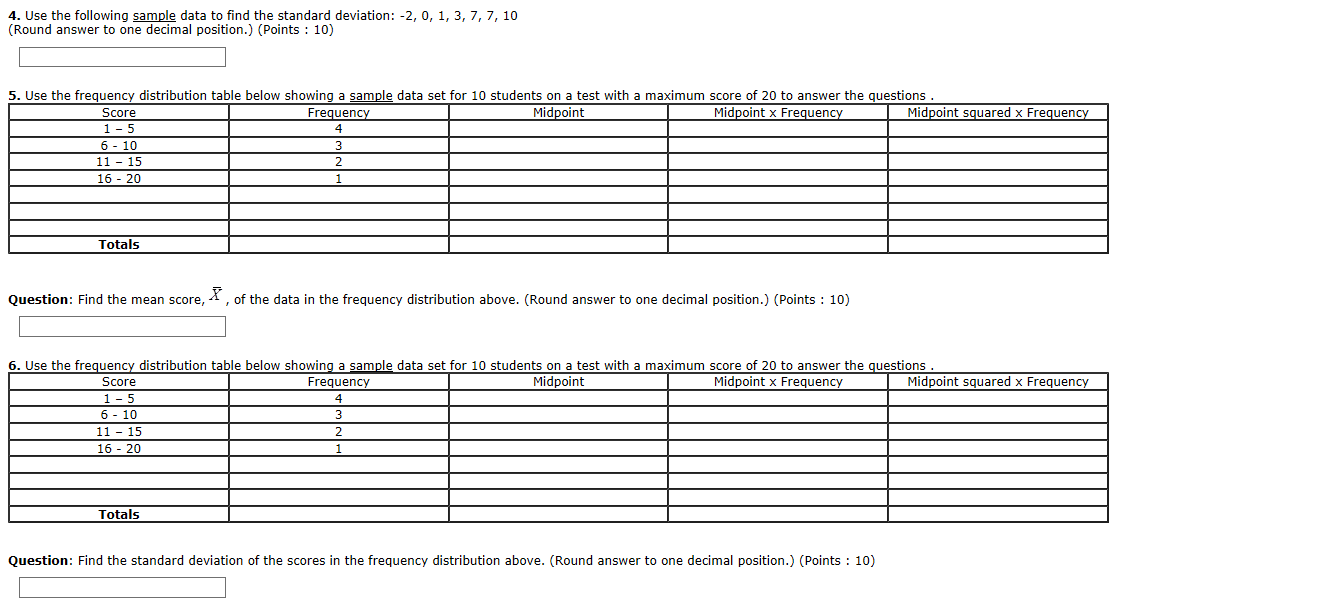 Solved 4. Use the following sample data to find the standard | Chegg.com