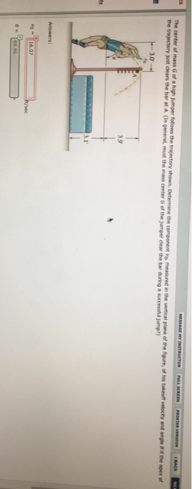 Solved The center of mass G of a high jumper follows the | Chegg.com