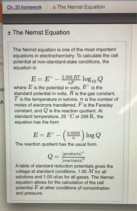 Solved Nernst equation? | Chegg.com