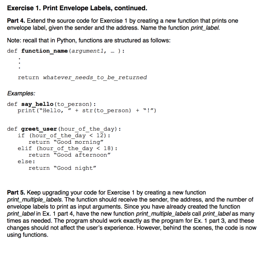 Solved Exercise 1. Print Envelope Labels, continued. Part 4. | Chegg.com