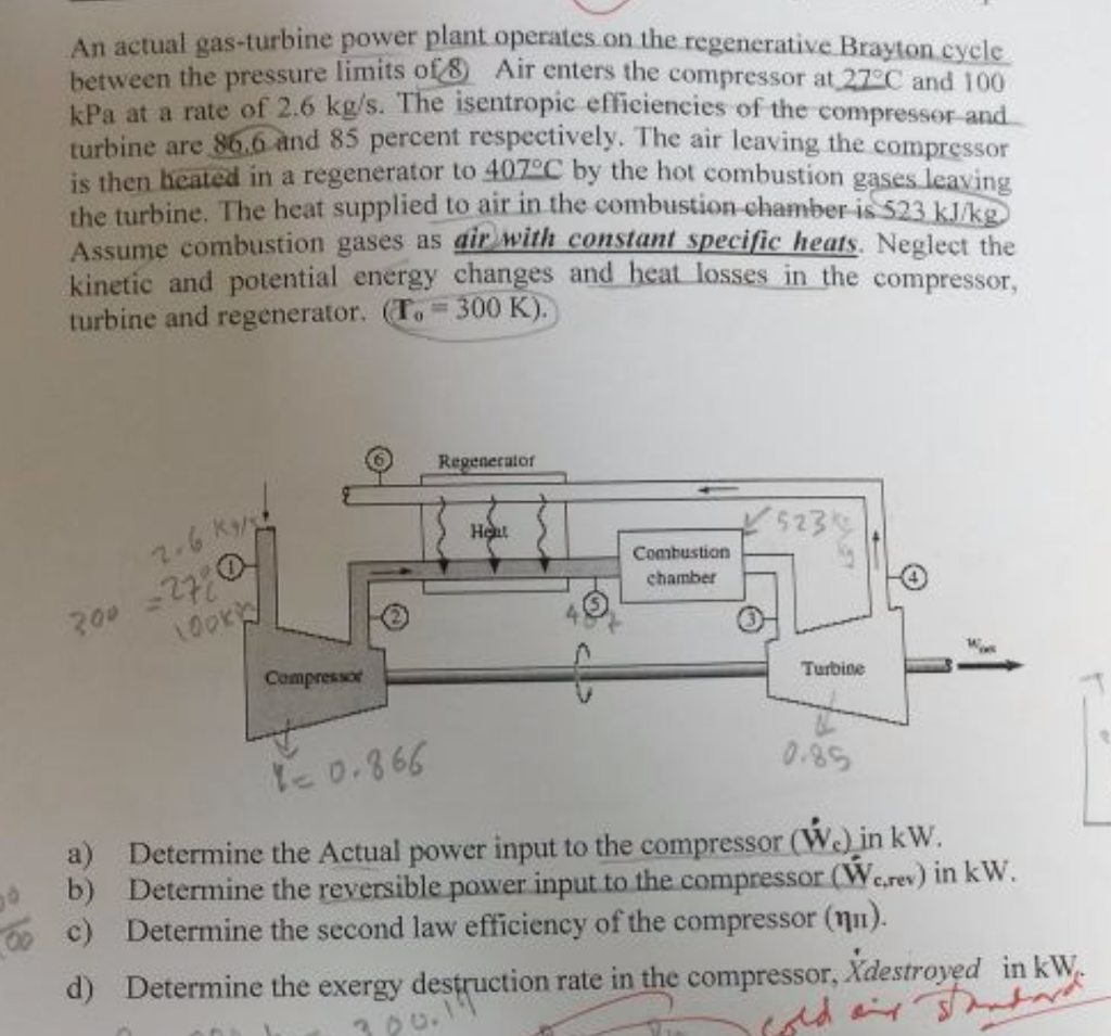 Solved An Actual Gas-turbine Power Plant Operates On Th 