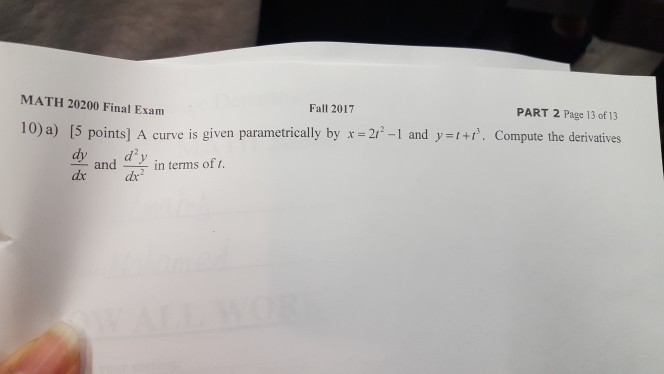 Solved MATH 20200 Final Exanm Fall 2017 PART 2 Page 13 of 13 | Chegg.com