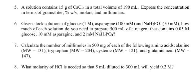 Solved A solution contains 15 g of CaCl_2 in a total volume | Chegg.com