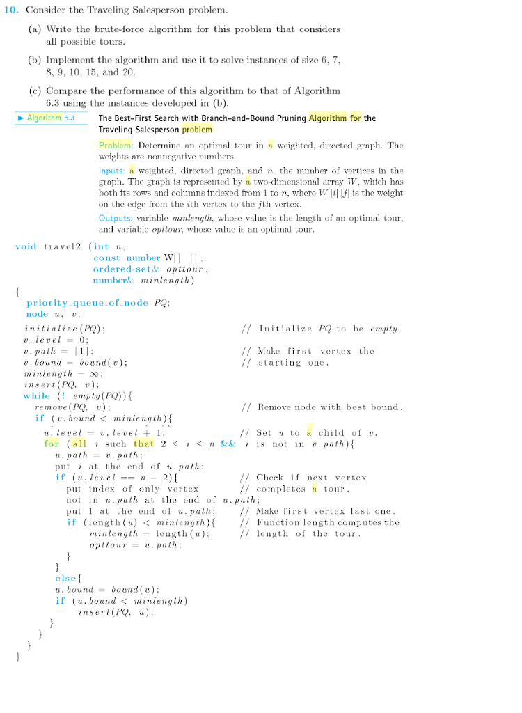 Solved 10. Consider the Traveling Salesperson problem (a) | Chegg.com