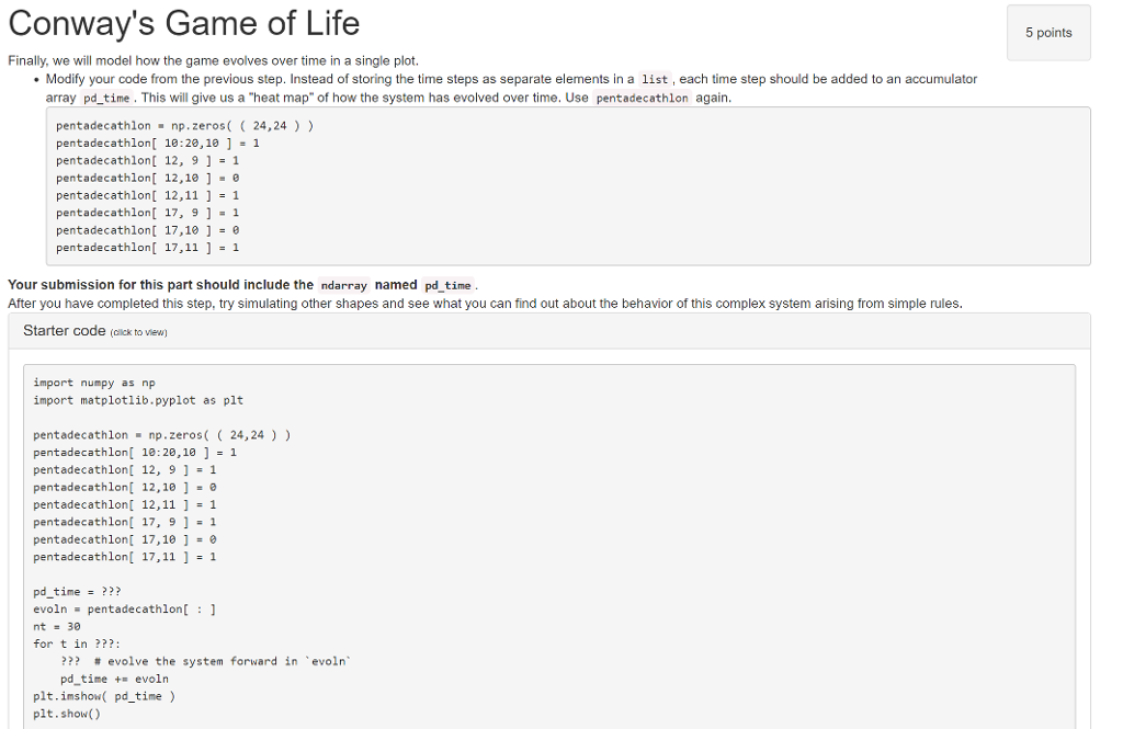 Conway's Game of Life 5 points Finally, we will model | Chegg.com