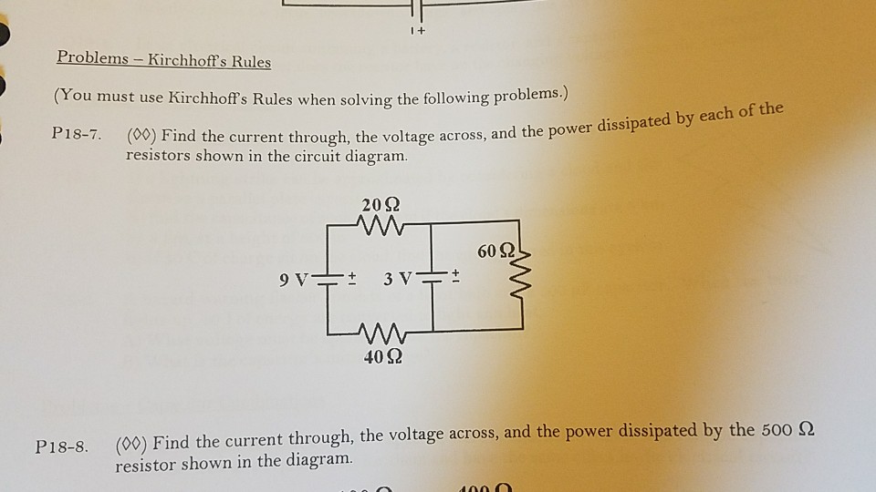 Solved 1 + Problems- Kirchhoff's Rules (You Must Use | Chegg.com