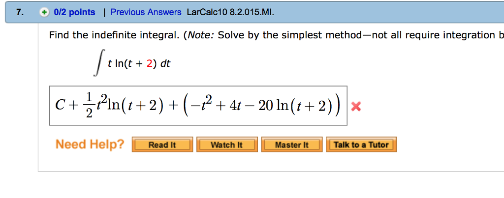 Solved Find The Indefinite Integral Integral T Lnt 2