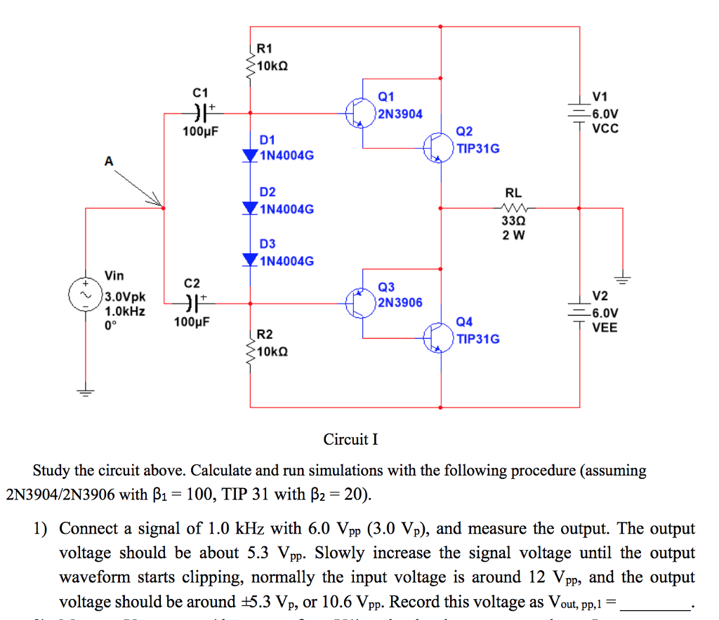 R1 10kQ C1 Q1 2N3904 V1 6.0v VCC 100uF D1 1N4004G Q2 | Chegg.com