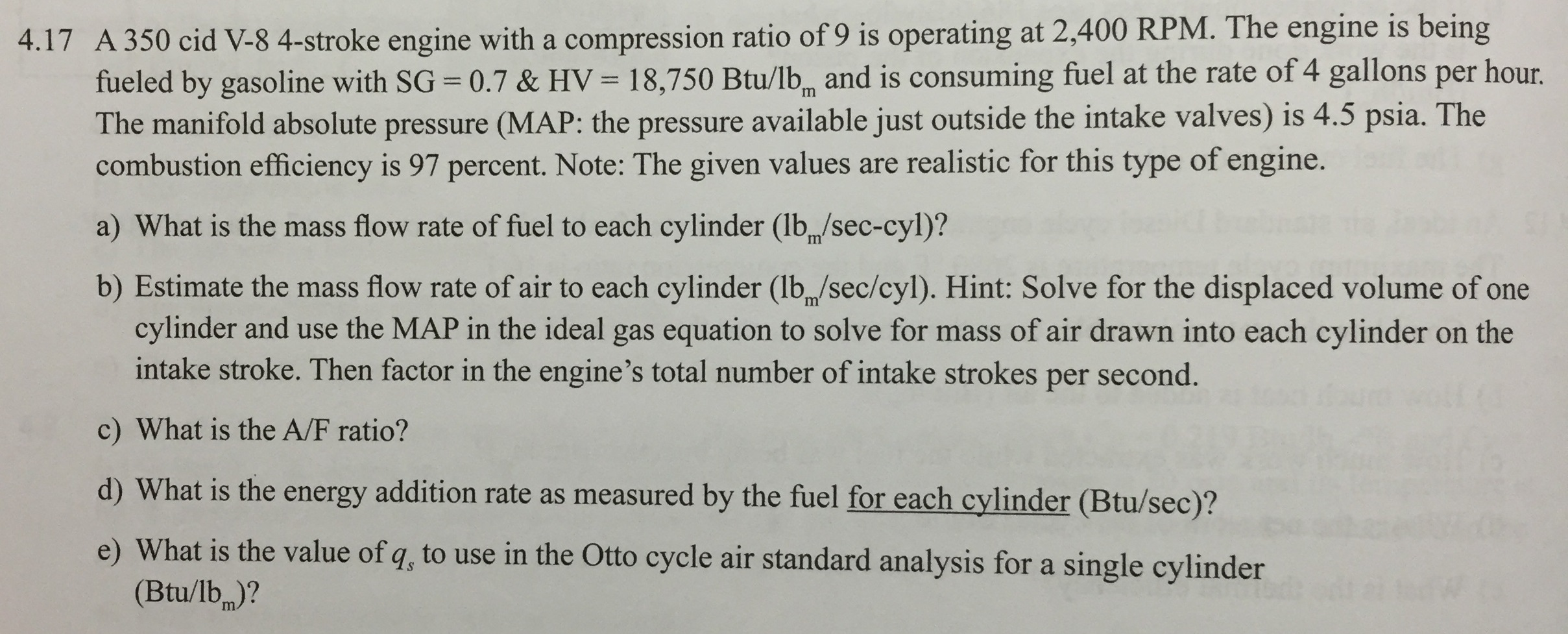 Solved A 350 cid V-8 4-stroke engine with a compression | Chegg.com